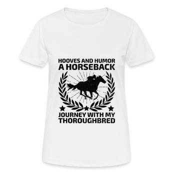 Courses de chevaux pur-sang Équitation Chevaux équestres - T-shirt respirant Femme - blanc - Devant - AI Model Female 172 dark (172cm)