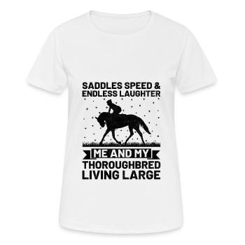 Courses de chevaux pur-sang Équitation Chevaux équestres - T-shirt respirant Femme - blanc - Devant - AI Model Female 172 dark (172cm)