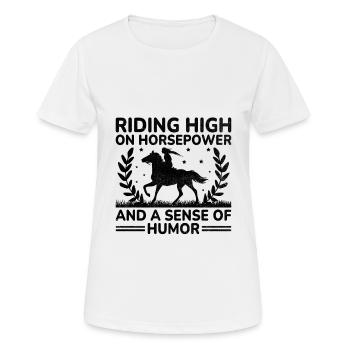 Courses de chevaux pur-sang Équitation Chevaux équestres - T-shirt respirant Femme - blanc - Devant - AI Model Female 172 dark (172cm)
