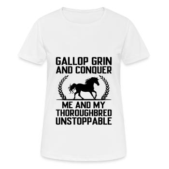 Courses de chevaux pur-sang Équitation Chevaux équestres - T-shirt respirant Femme - blanc - Devant - AI Model Female 172 dark (172cm)