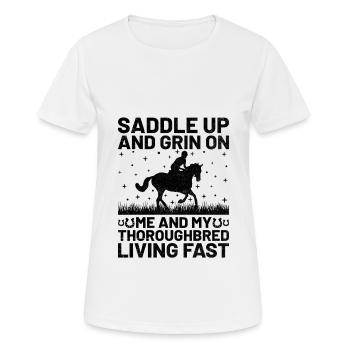 Courses de chevaux pur-sang Équitation Chevaux équestres - T-shirt respirant Femme - blanc - Devant - AI Model Female 172 dark (172cm)