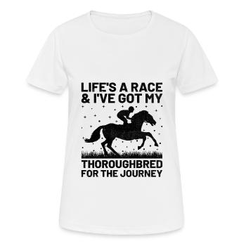 Courses de chevaux pur-sang Équitation Chevaux équestres - T-shirt respirant Femme - blanc - Devant - AI Model Female 172 dark (172cm)