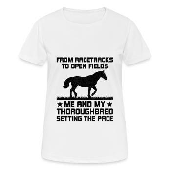 Courses de chevaux pur-sang Équitation Chevaux équestres - T-shirt respirant Femme - blanc - Devant - AI Model Female 172 dark (172cm)