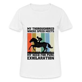 Courses de chevaux pur-sang Équitation Chevaux équestres - T-shirt respirant Femme - blanc - Devant - AI Model Female 172 dark (172cm)