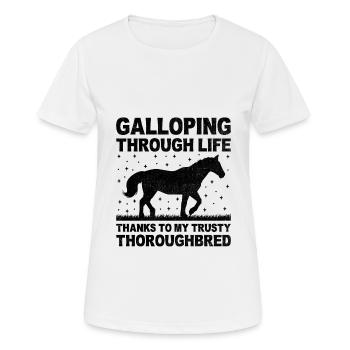 Courses de chevaux pur-sang Équitation Chevaux équestres - T-shirt respirant Femme - blanc - Devant - AI Model Female 172 dark (172cm)