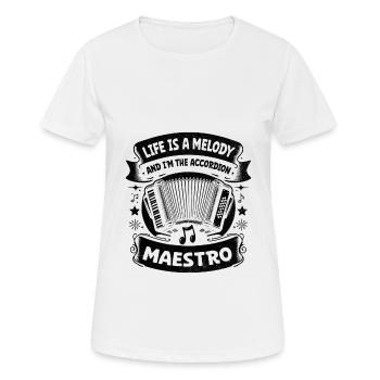 Das Leben ist eine Melodie und ich bin der Akkordeon-Maestro Acc - Frauen T-Shirt atmungsaktiv - Weiß - Vorne - AI Model Female 172 dark (172cm)