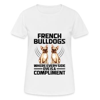 Bouledogues Français où chaque œil de côté est complice - T-shirt respirant Femme - blanc - Devant - AI Model Female 172 dark (172cm)