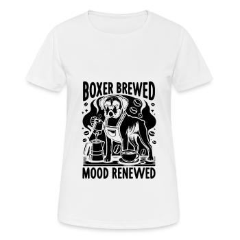 Boxer Brewed Mood Renewed Caffeine Lover Dog - Women's Breathable T-Shirt - white - Front - AI Model Female 172 dark (172cm)