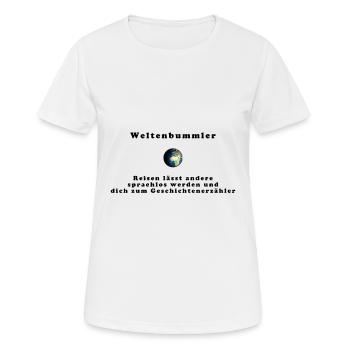 Globetrotter travel sayings logo - Women's Breathable T-Shirt - white - Front - AI Model Female 172 dark (172cm)