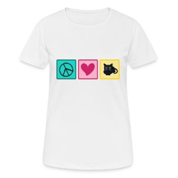 Katze Katzenhaar Mietzekatze "love peace cats" - Frauen T-Shirt atmungsaktiv - Weiß - Vorne - AI Model Female 172 dark (172cm)