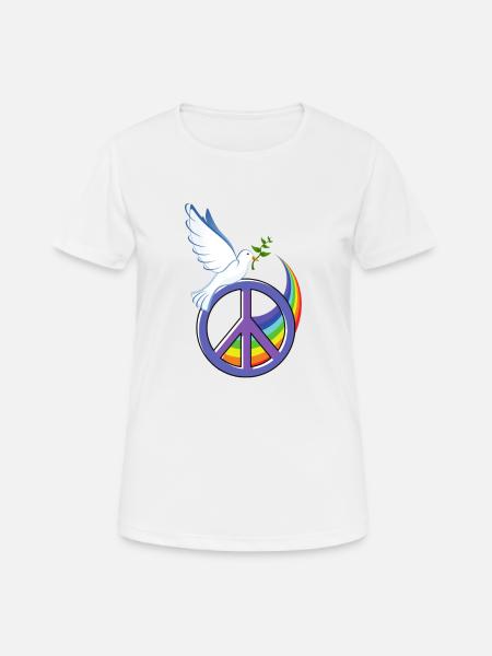 Friedenstaube Peacezeichen Frieden Regenbogen - Frauen T-Shirt atmungsaktiv - Weiß