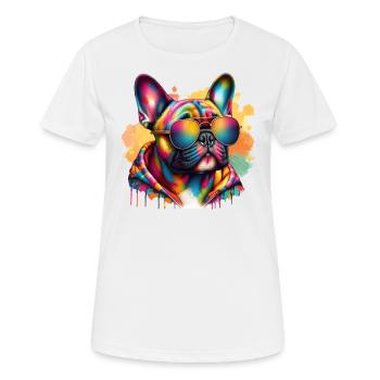 Frenchie Wearing Sunglasses Art - Women's Breathable T-Shirt - white - Front - AI Model Female 172 dark (172cm)