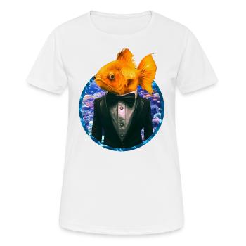 Goldfisch im Smoking im Korallenriff - Frauen T-Shirt atmungsaktiv - Weiß - Vorne - AI Model Female 172 dark (172cm)