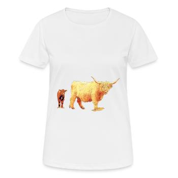 Schottisches Hochlandrind mit Kalb - Frauen T-Shirt atmungsaktiv - Weiß - Vorne - AI Model Female 172 dark (172cm)