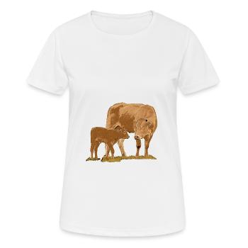 Vache avec veau - T-shirt respirant Femme - blanc - Devant - AI Model Female 172 dark (172cm)