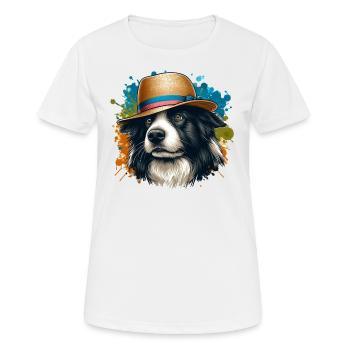 Dessin de Border Collie + fond d’éclaboussure - T-shirt respirant Femme - blanc - Devant - AI Model Female 172 dark (172cm)