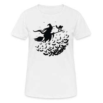 Witch and her cat on her Broom - Halloween - Women's Breathable T-Shirt - white - Front - AI Model Female 172 dark (172cm)