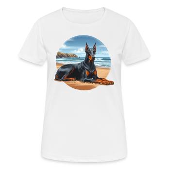 Doberman Laying on the Beach - Women's Breathable T-Shirt - white - Front - AI Model Female 172 dark (172cm)