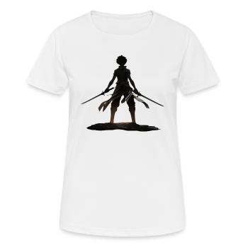 Duell der Schatten: Anime-Krieger mit Doppelschwer - Frauen T-Shirt atmungsaktiv - Weiß - Vorne - AI Model Female 172 dark (172cm)