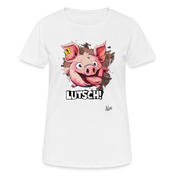 Lustiges Schwein sagt: Lutsch - Frauen T-Shirt atmungsaktiv - Weiß - Vorne - AI Model Female 172 dark (172cm)