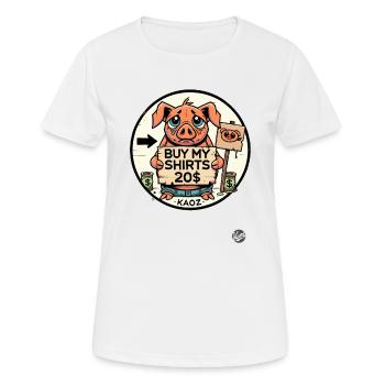 Buy my shirts for 20, sad Kaoz pig - Women's Breathable T-Shirt - white - Front - AI Model Female 172 dark (172cm)