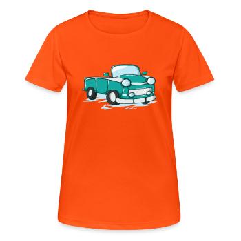 Auto Trabi en bande dessinée - T-shirt respirant Femme - orange néon - Devant - AI Model Female 172 dark (172cm)