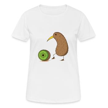Kiwivogel mit einer aufgeschnittenen Kiwifrucht - Frauen T-Shirt atmungsaktiv - Weiß - Vorne - AI Model Female 172 dark (172cm)