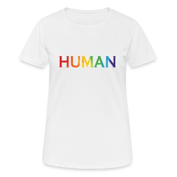 LGBT "Mensch" - Frauen T-Shirt atmungsaktiv - Weiß - Vorne - AI Model Female 172 dark (172cm)