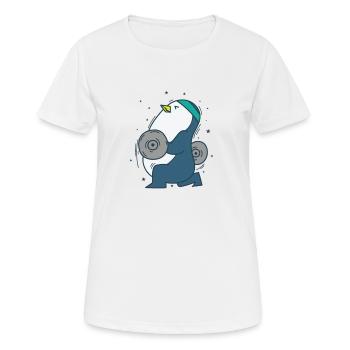 Pingouin fait du fitness avec des poids d’oiseau - T-shirt respirant Femme - blanc - Devant - AI Model Female 172 dark (172cm)