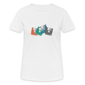 bunte Disketten Retrospeichermodul Datenträger - Frauen T-Shirt atmungsaktiv - Weiß - Vorne - AI Model Female 172 dark (172cm)