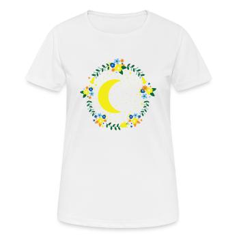 Mond mit Blümchen Nachthimmel Weltraum - Frauen T-Shirt atmungsaktiv - Weiß - Vorne - AI Model Female 172 dark (172cm)