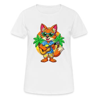 Drôle de renard dessin animé d’été plage lunettes de soleil guitare - T-shirt respirant Femme - blanc - Devant - AI Model Female 172 dark (172cm)