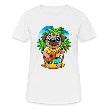 Funny Pug Dog Cartoon Summer Beach Sunglasses - Women's Breathable T-Shirt - white - Front - AI Model Female 172 dark (172cm)