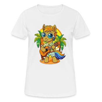 Funny Pony Cartoon Summer Beach Sunglasses Guitar - Women's Breathable T-Shirt - white - Front - AI Model Female 172 dark (172cm)
