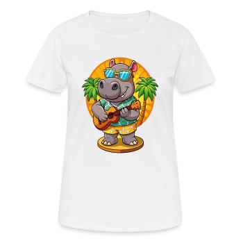 Funny Hippo Cartoon Summer Beach Sunglasses Guitar - Women's Breathable T-Shirt - white - Front - AI Model Female 172 dark (172cm)
