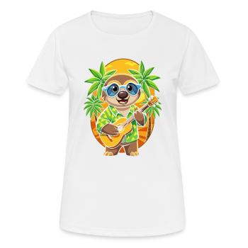 Funny Sloth Cartoon Summer Beach Sunglasses Guitar - Women's Breathable T-Shirt - white - Front - AI Model Female 172 dark (172cm)