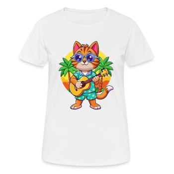 Funny Cat Cartoon Summer Beach Sunglasses Guitar - Women's Breathable T-Shirt - white - Front - AI Model Female 172 dark (172cm)