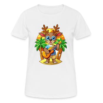 Funny Deer Cartoon Summer Beach Sunglasses Guitar - Women's Breathable T-Shirt - white - Front - AI Model Female 172 dark (172cm)