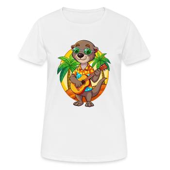 Lustige Otter Cartoon Sommer Strand Sonnenbrille Gitarre - Frauen T-Shirt atmungsaktiv - Weiß - Vorne - AI Model Female 172 dark (172cm)
