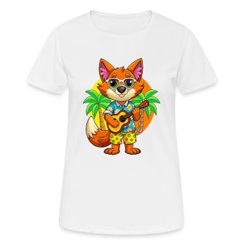 Drôle de renard dessin animé d’été plage lunettes de soleil guitare - T-shirt respirant Femme - blanc - Devant - AI Model Female 172 dark (172cm)