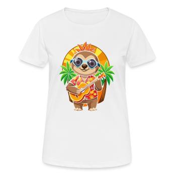 Funny Sloth Summer Beach Sunglasses Hawaiian - Women's Breathable T-Shirt - white - Front - AI Model Female 172 dark (172cm)
