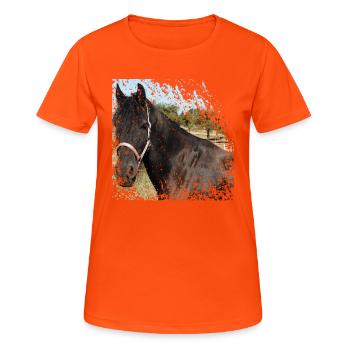 Qui ne veut pas monter sur ce cheval? - T-shirt respirant Femme - orange néon - Devant - AI Model Female 172 dark (172cm)