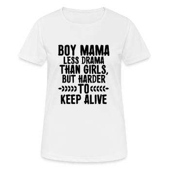 BOY MAMA MOINS DE DRAMA QUE LES FILLES - FÊTE DES MÈRES - T-shirt respirant Femme - blanc - Devant - AI Model Female 172 dark (172cm)