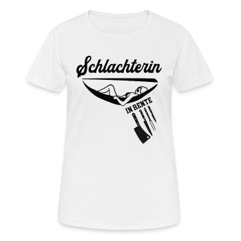 Schlachterin in Rente Rentenbeginn Schlachterei - Frauen T-Shirt atmungsaktiv - Weiß - Vorne - AI Model Female 172 dark (172cm)