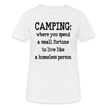 Camping : là où l’on dépense une petite fortune pour vivre - T-shirt respirant Femme - blanc - Devant - AI Model Female 172 dark (172cm)