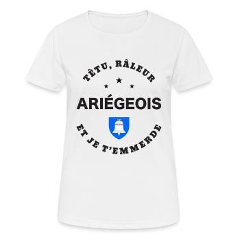 Ariégeois, têtu, râleur - T-shirt respirant Femme - blanc - Devant - AI Model Female 172 dark (172cm)