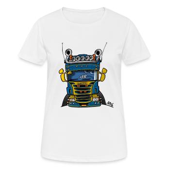 0323 S camion bas bleu jaune - T-shirt respirant Femme - blanc - Devant - AI Model Female 172 dark (172cm)