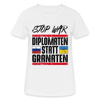 NO WAR - Frauen T-Shirt atmungsaktiv - Weiß - Vorne - AI Model Female 172 dark (172cm)