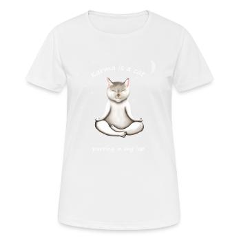 LE KARMA EST UN CHAT QUI RONRONNE SUR MES GENOUX - T-shirt respirant Femme - blanc - Devant - AI Model Female 172 dark (172cm)