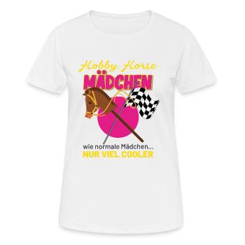 Hobby Horse Mädchen mit Steckenpferd & Zielflagge - Frauen T-Shirt atmungsaktiv - Weiß - Vorne - AI Model Female 172 dark (172cm)